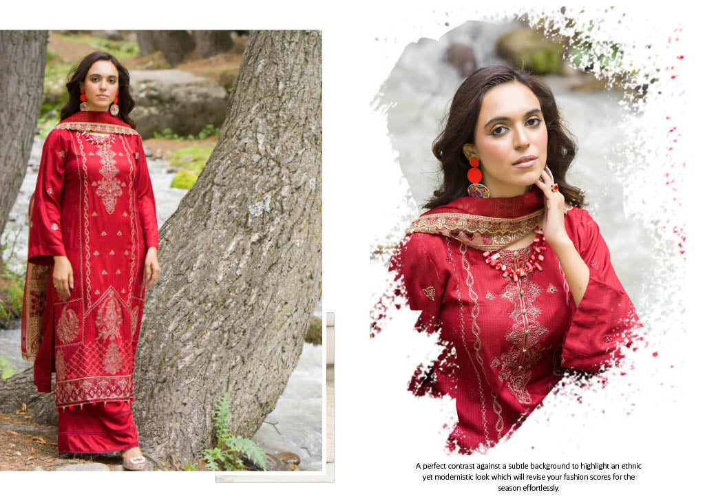 Elegant Red Embroidered Kurti with Chiffon Dupatta - Traditional Pakistani Attire