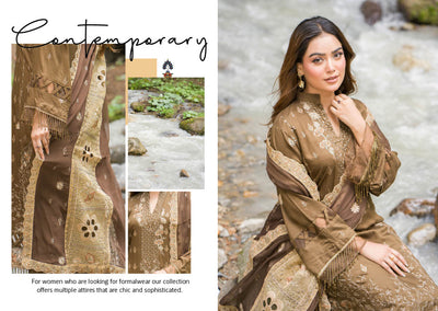 Chic Brown Embroidered Kurti with Elegant Chiffon Dupatta – Perfect for Winter