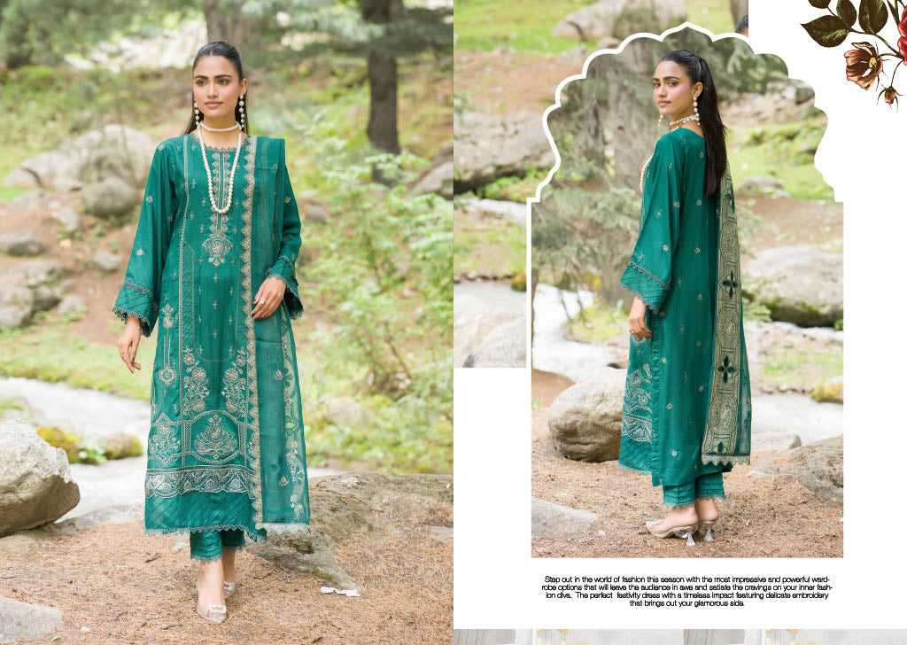 Luxurious Green Embroidered Kurti with Matching Chiffon Dupatta – New Collection