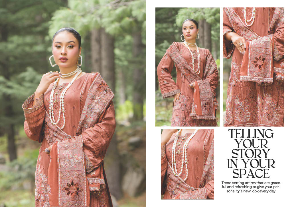 Chic Rust Embroidered Kurti with Matching Chiffon Dupatta – Define Your Style