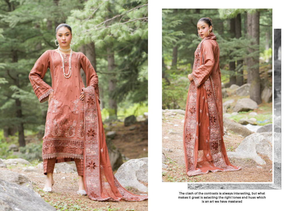 Chic Rust Embroidered Kurti with Matching Chiffon Dupatta – Define Your Style