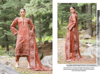 Chic Rust Embroidered Kurti with Matching Chiffon Dupatta – Define Your Style