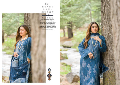 Elegant Blue Embroidered Chikan Kurti with Chiffon Dupatta - Traditional Pakistani Wear