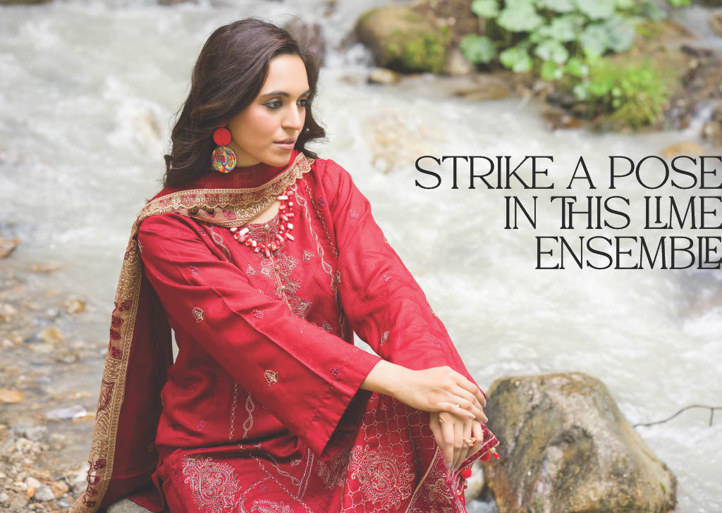 Elegant Red Embroidered Kurti with Chiffon Dupatta - Traditional Pakistani Attire