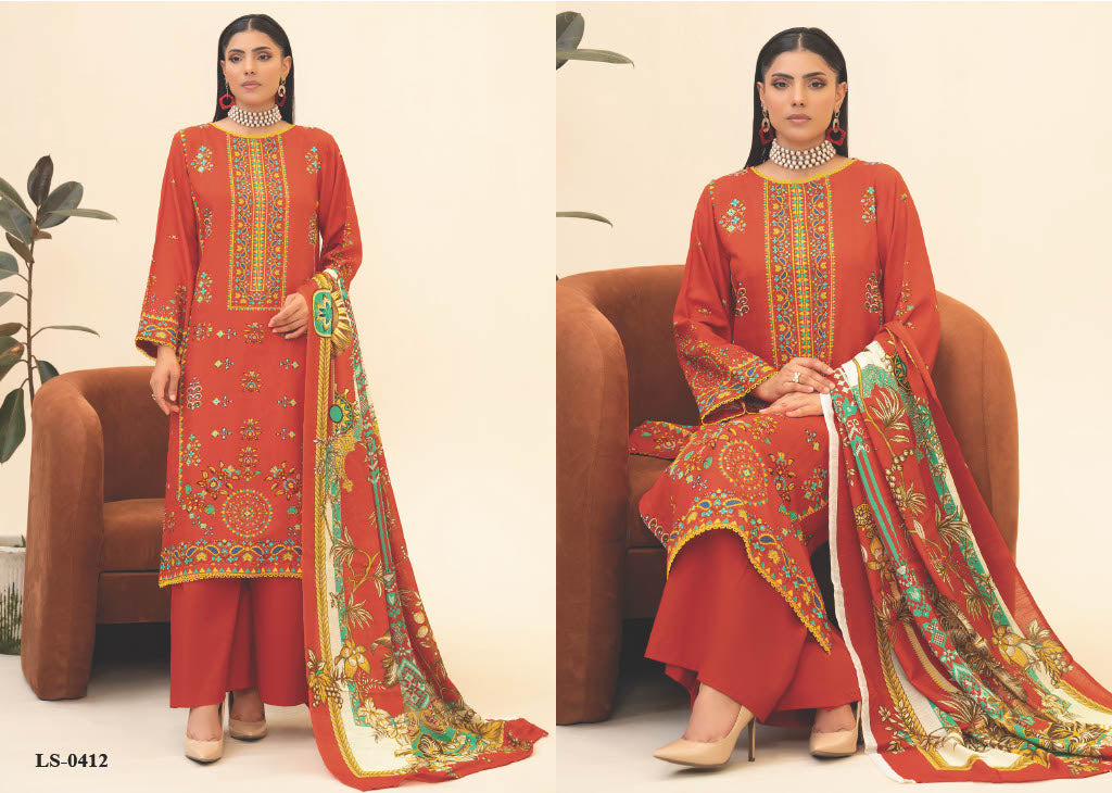 Vibrant Orange Embroidered Kurti with Floral Dupatta – Stylish and Elegant