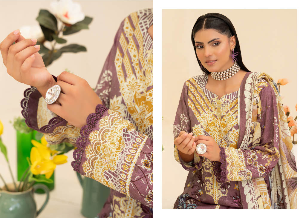Lavender Floral Embroidered Kurti with Contrasting Dupatta – Elegant and Stylish