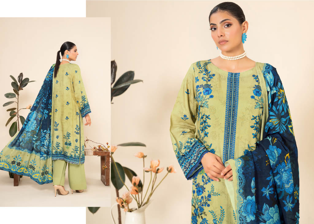 Mint Green Floral Embroidered Kurti with Contrast Dupatta – Fresh and Stylish