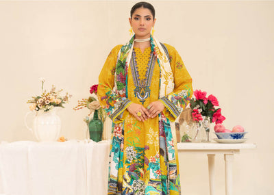 Vibrant Yellow Floral Embroidered Kurti with Multicolor Dupatta – Bold and Elegant