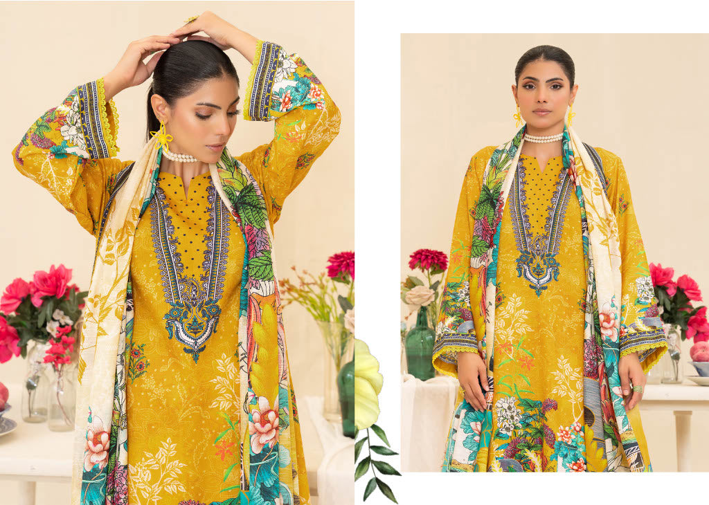Vibrant Yellow Floral Embroidered Kurti with Multicolor Dupatta – Bold and Elegant