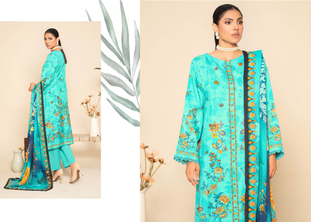 Turquoise Floral Embroidered Kurti with Contrast Dupatta – Fresh and Elegant