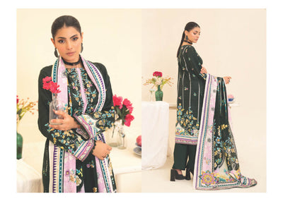Elegant Black Floral Embroidered Kurti with Multicolor Dupatta – Timeless and Chic