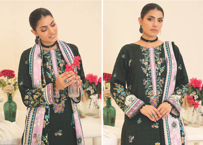 Elegant Black Floral Embroidered Kurti with Multicolor Dupatta – Timeless and Chic
