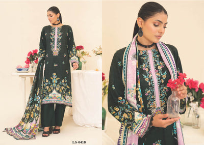 Elegant Black Floral Embroidered Kurti with Multicolor Dupatta – Timeless and Chic