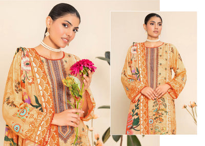 Golden Floral Embroidered Kurti with Vibrant Printed Dupatta – Elegant and Contemporary