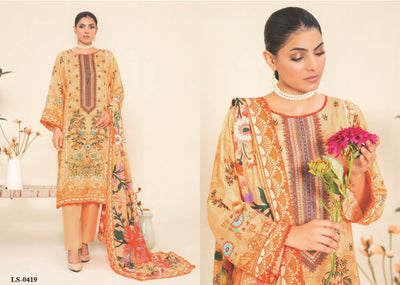 Golden Floral Embroidered Kurti with Vibrant Printed Dupatta – Elegant and Contemporary
