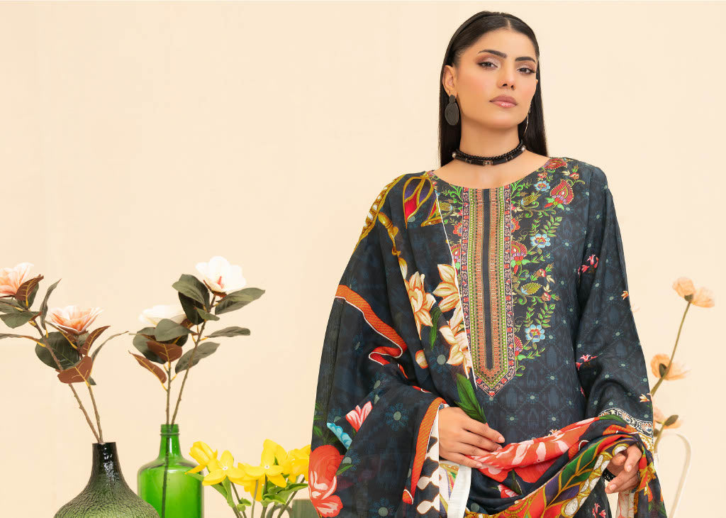 Vibrant Floral Embroidered Kurti with Contrast Dupatta – Contemporary Chic Look