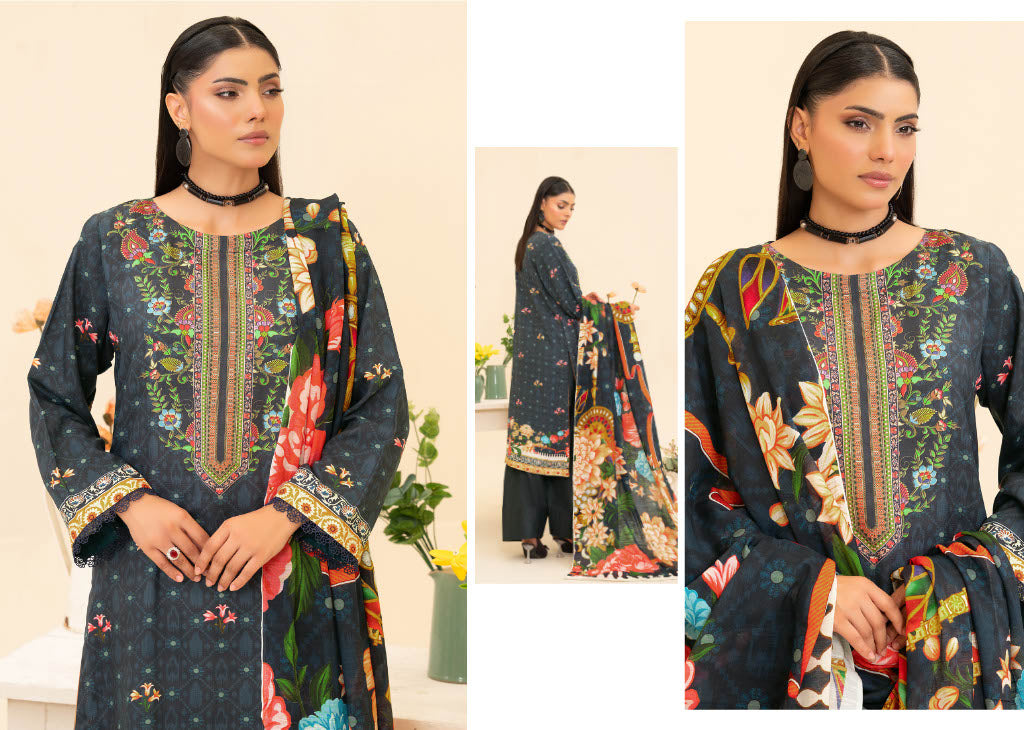 Vibrant Floral Embroidered Kurti with Contrast Dupatta – Contemporary Chic Look