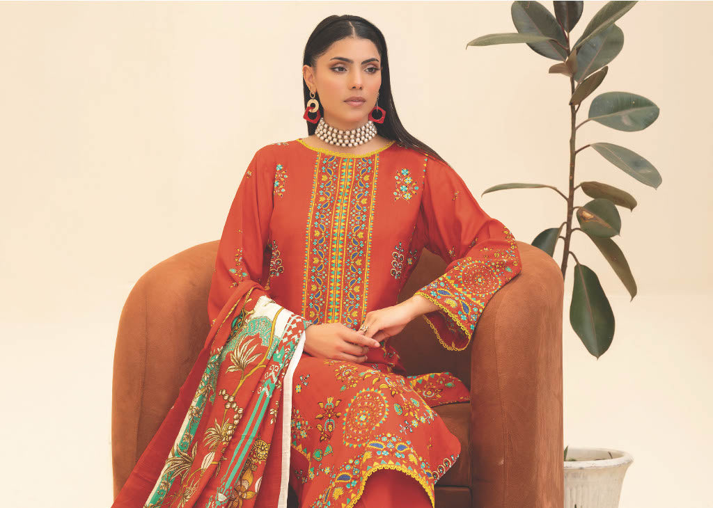 Vibrant Orange Embroidered Kurti with Floral Dupatta – Stylish and Elegant