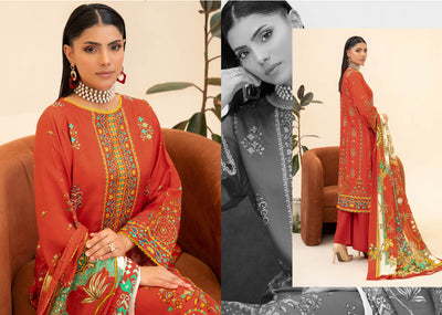 Vibrant Orange Embroidered Kurti with Floral Dupatta – Stylish and Elegant