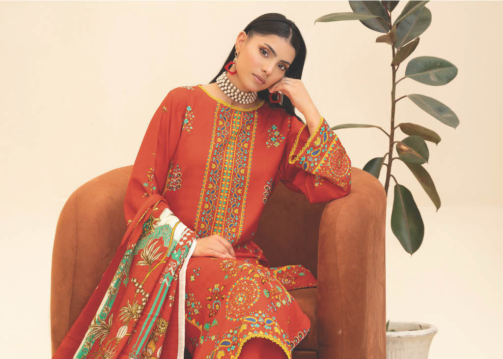 Vibrant Orange Embroidered Kurti with Floral Dupatta – Stylish and Elegant