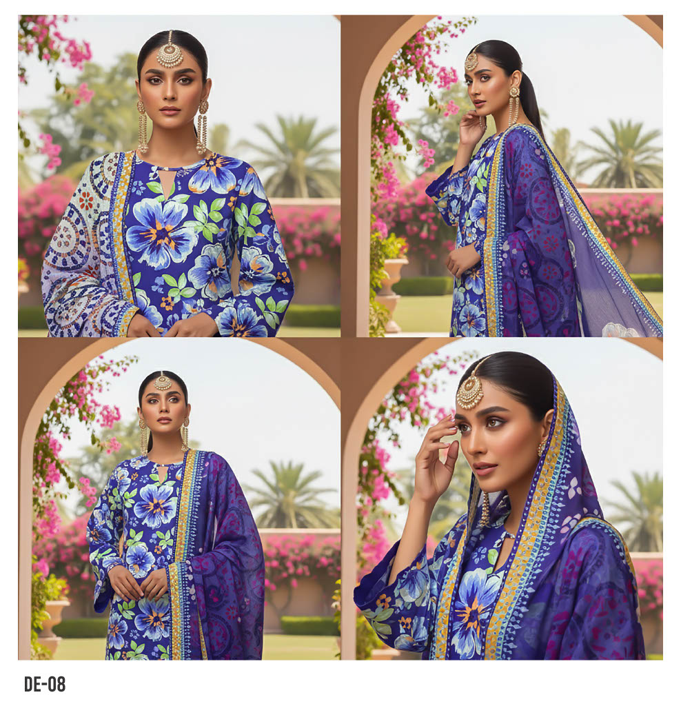 Divine Floral 3-Piece Suit in Rich Blue with Contrasting Dupatta – Bold and Beautiful