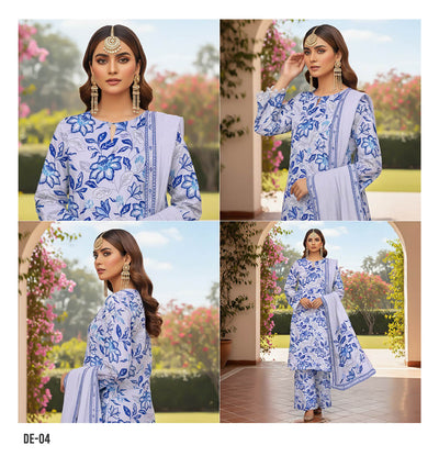 Serene Blue Floral 3-Piece Suit with Contrasting Dupatta – A Timeless Elegance