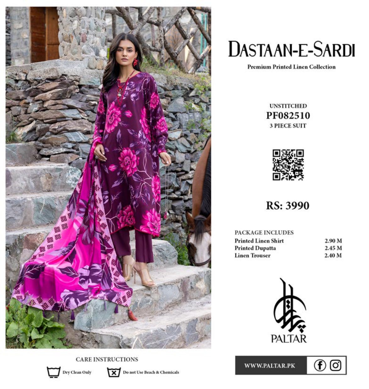Dastaan-e-Sardi Premium Printed Linen Collection - Unstitched 3 Piece Suit in Purple and Magenta