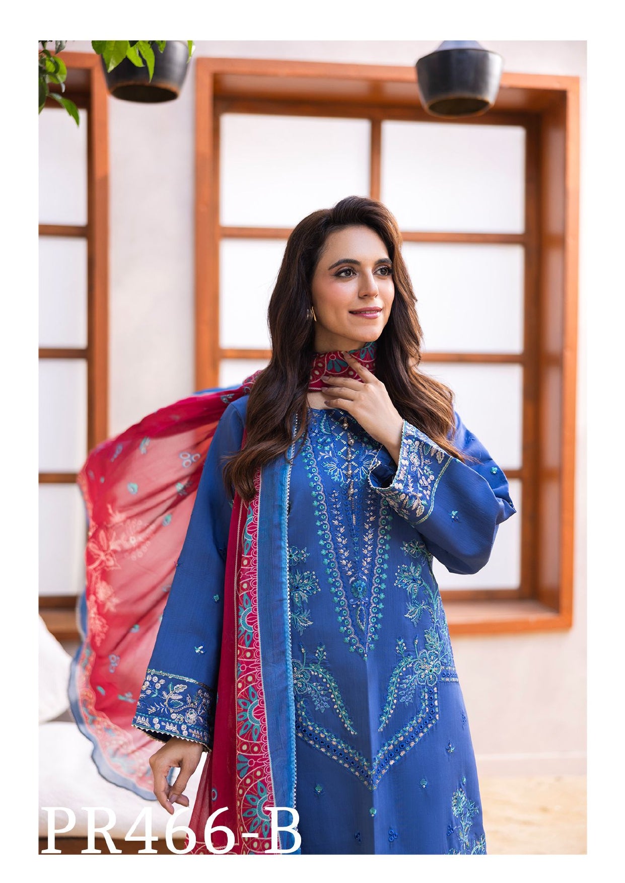Royal Blue Viscose Embroidered 3-Piece Suit with Intricate Floral Design