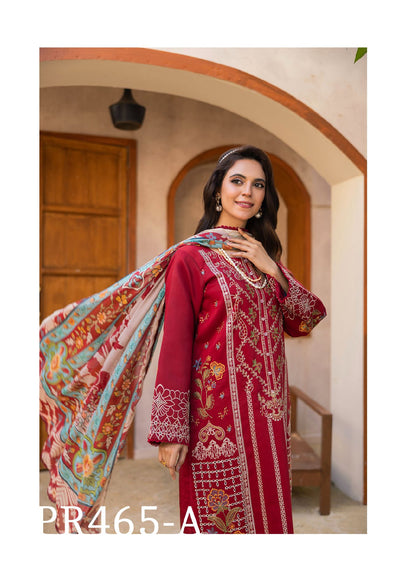 Exquisite Maroon Embroidered 3-Piece Suit with Floral Dupatta