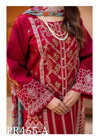 Exquisite Maroon Embroidered 3-Piece Suit with Floral Dupatta