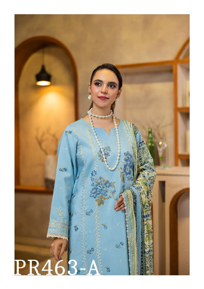 Tranquil Blue Embroidered 3-Piece Suit with Elegant Dupatta