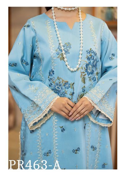 Tranquil Blue Embroidered 3-Piece Suit with Elegant Dupatta