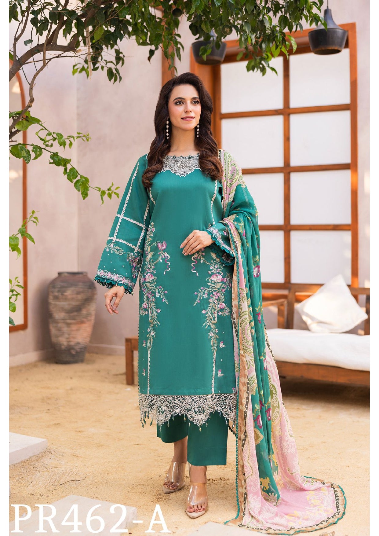 Charming Teal Embroidered 3-Piece Suit with Elegant Dupatta
