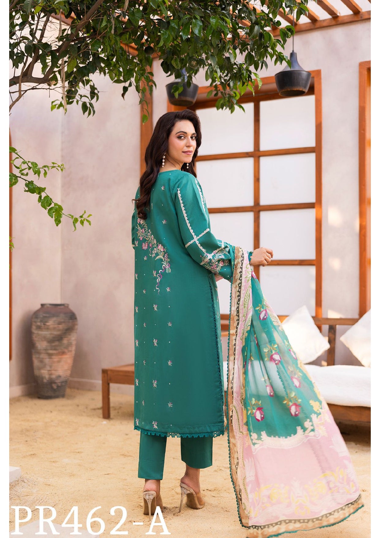 Charming Teal Embroidered 3-Piece Suit with Elegant Dupatta