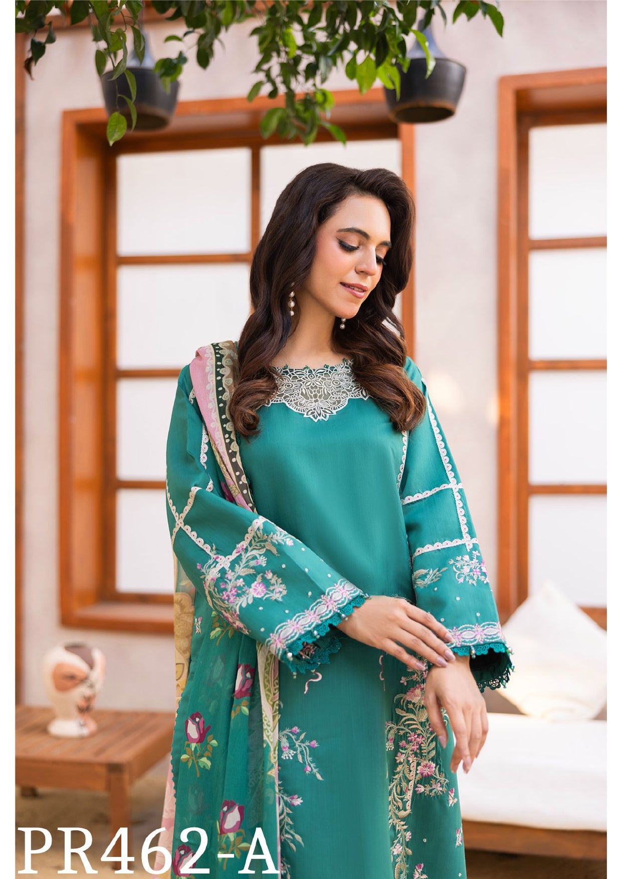 Charming Teal Embroidered 3-Piece Suit with Elegant Dupatta