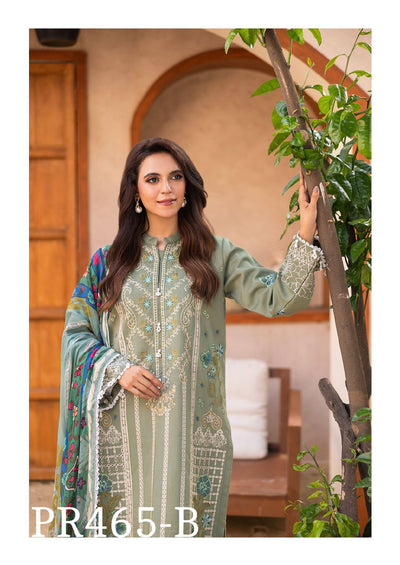 Graceful Olive Green Embroidered 3-Piece Suit with Floral Dupatta