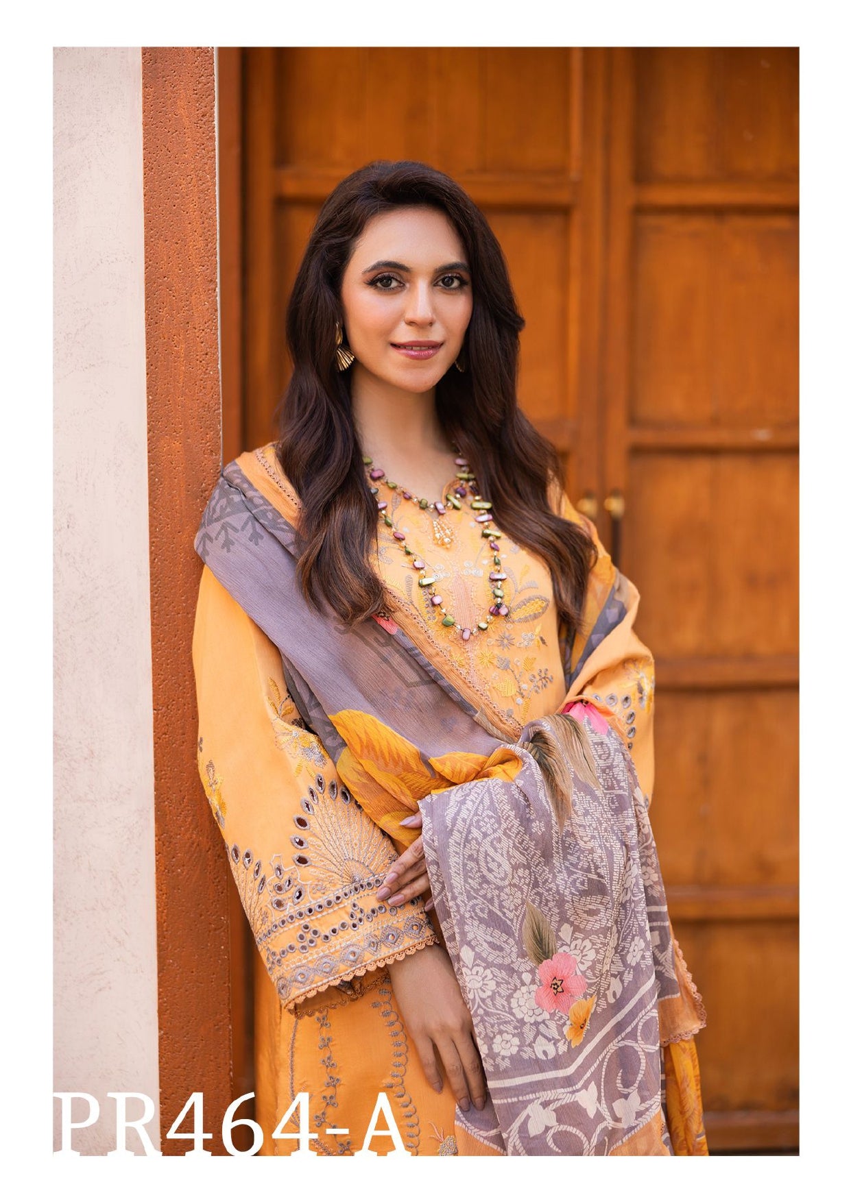 Golden Yellow Embroidered 3-Piece Suit with Floral Dupatta