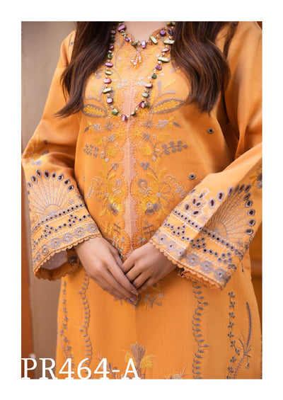 Golden Yellow Embroidered 3-Piece Suit with Floral Dupatta