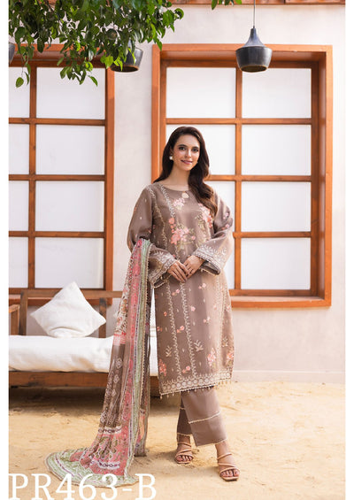 Elegant Beige Floral 3-Piece Embroidered Suit with Colorful Dupatta