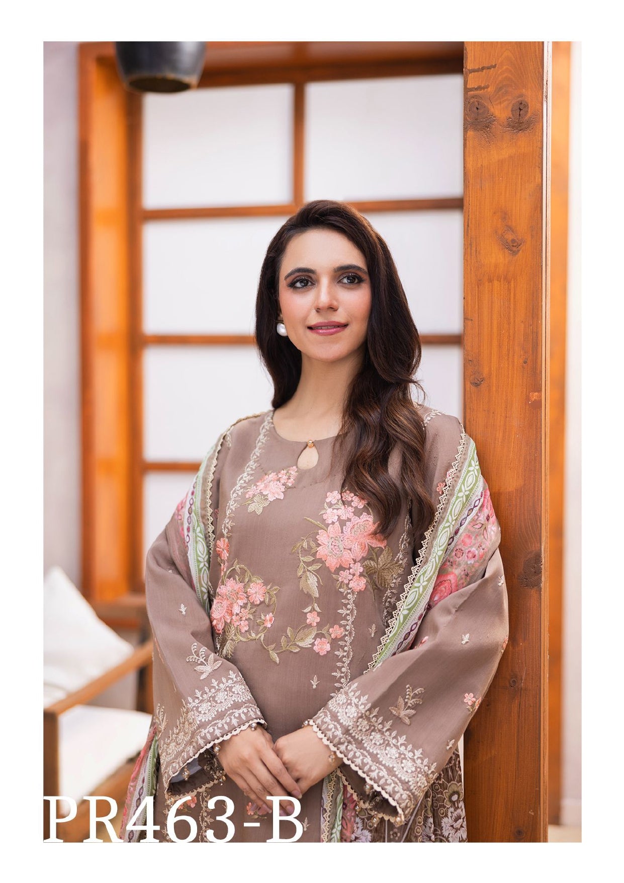 Elegant Beige Floral 3-Piece Embroidered Suit with Colorful Dupatta