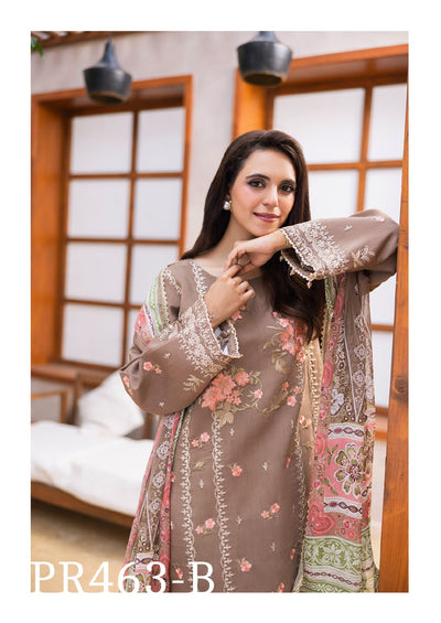 Elegant Beige Floral 3-Piece Embroidered Suit with Colorful Dupatta