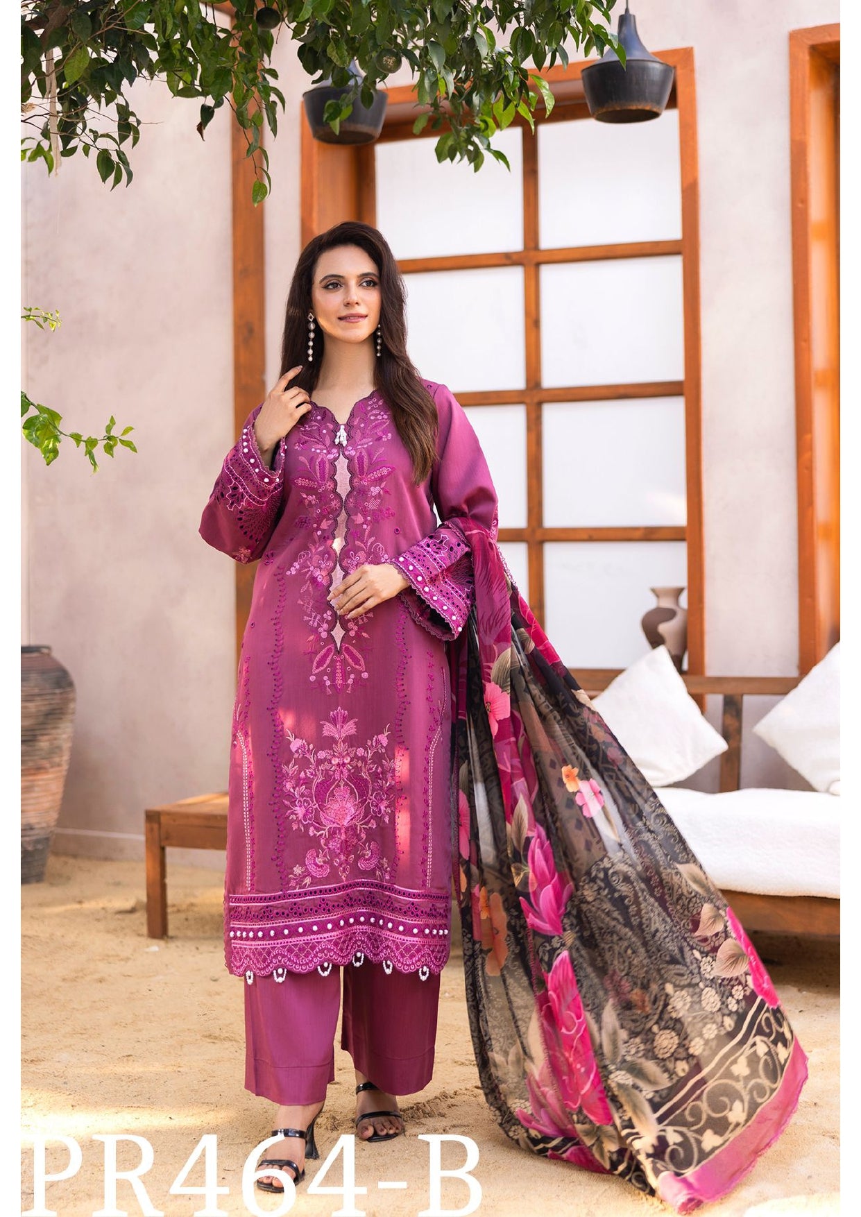 Vibrant Purple Viscose Embroidered 3-Piece Suit with Floral Dupatta – Bold and Beautiful
