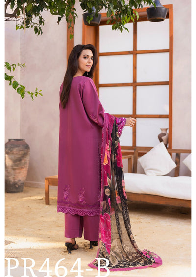 Vibrant Purple Viscose Embroidered 3-Piece Suit with Floral Dupatta – Bold and Beautiful