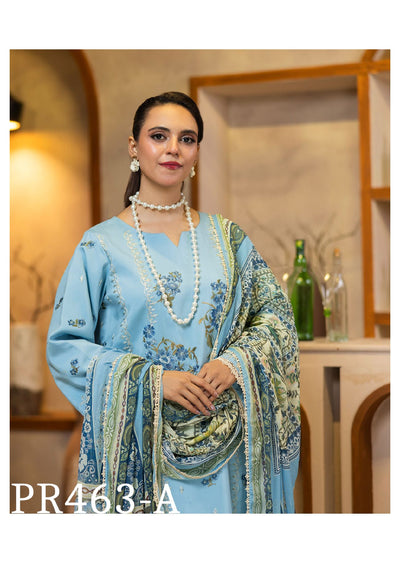 Tranquil Blue Embroidered 3-Piece Suit with Elegant Dupatta