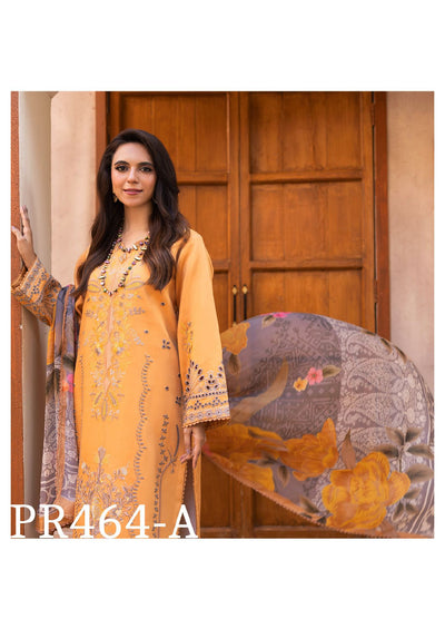 Golden Yellow Embroidered 3-Piece Suit with Floral Dupatta